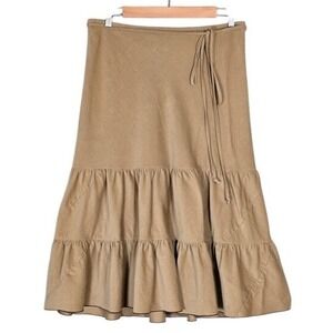 Talula Babaton Women's Corduroy Tiered Midi Skirt Tan 6